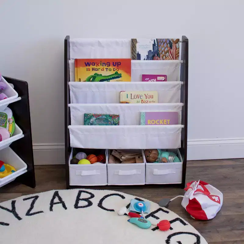 Libreria per bambini con 4 ripiani e contenitori in tessuto - Humble Crew