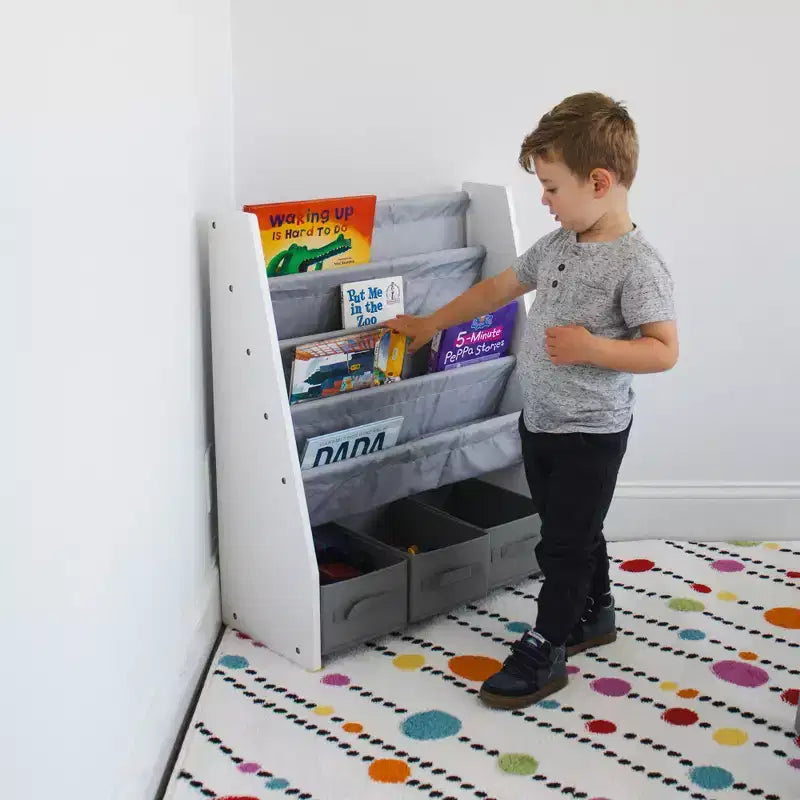 Libreria per bambini con 4 ripiani e contenitori in tessuto - Humble Crew