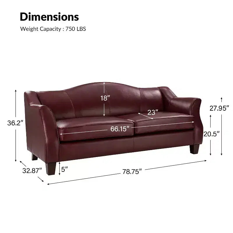Divano in vera pelle Bruno 78.75 Wide con gambe in legno massello affusolato|ART OF LIVING DESIGNS