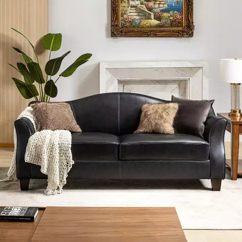 Divano in vera pelle Bruno 78.75 Wide con gambe in legno massello affusolato|ART OF LIVING DESIGNS