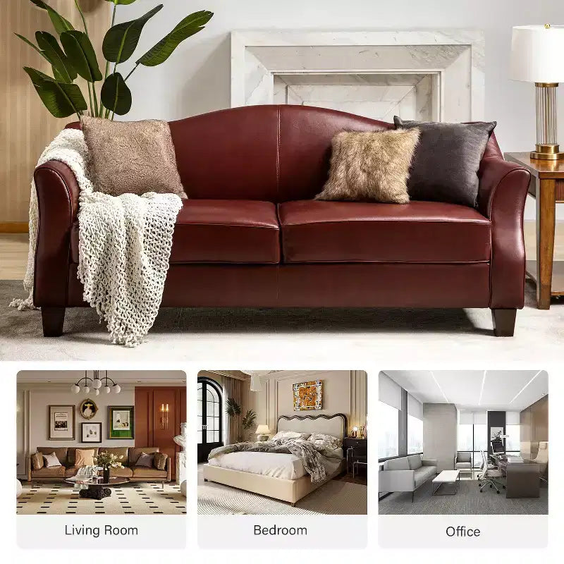 Divano in vera pelle Bruno 78.75 Wide con gambe in legno massello affusolato|ART OF LIVING DESIGNS
