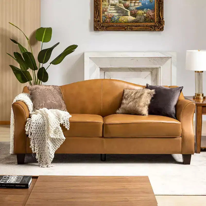 Divano in vera pelle Bruno 78.75 Wide con gambe in legno massello affusolato|ART OF LIVING DESIGNS