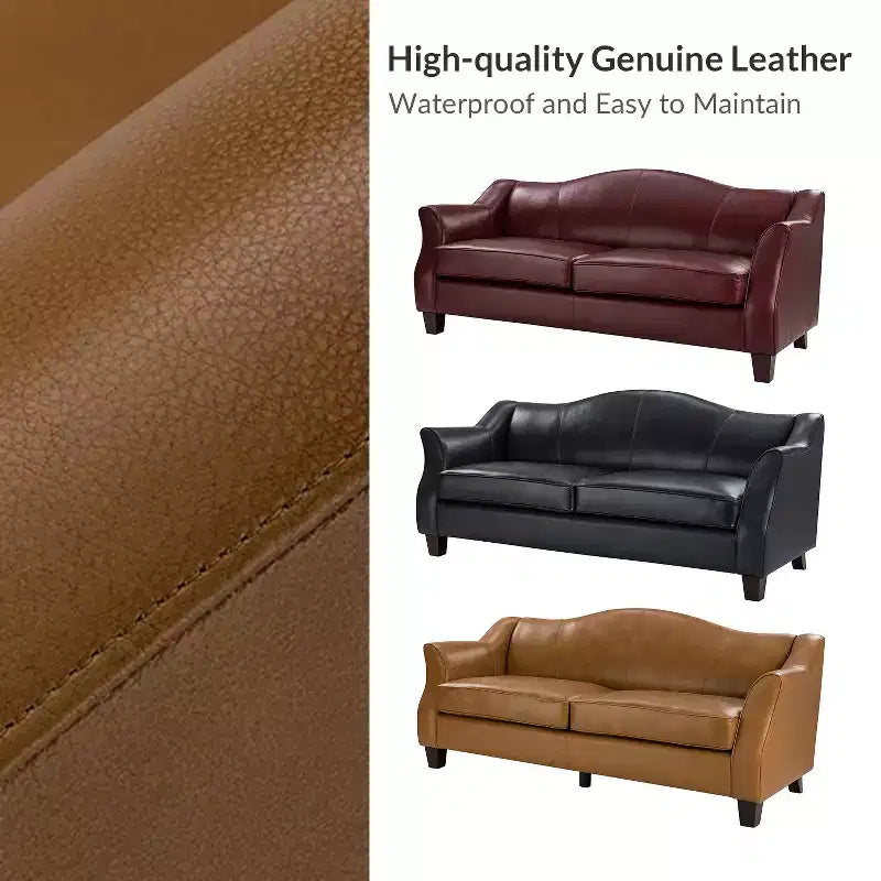 Divano in vera pelle Bruno 78.75 Wide con gambe in legno massello affusolato|ART OF LIVING DESIGNS