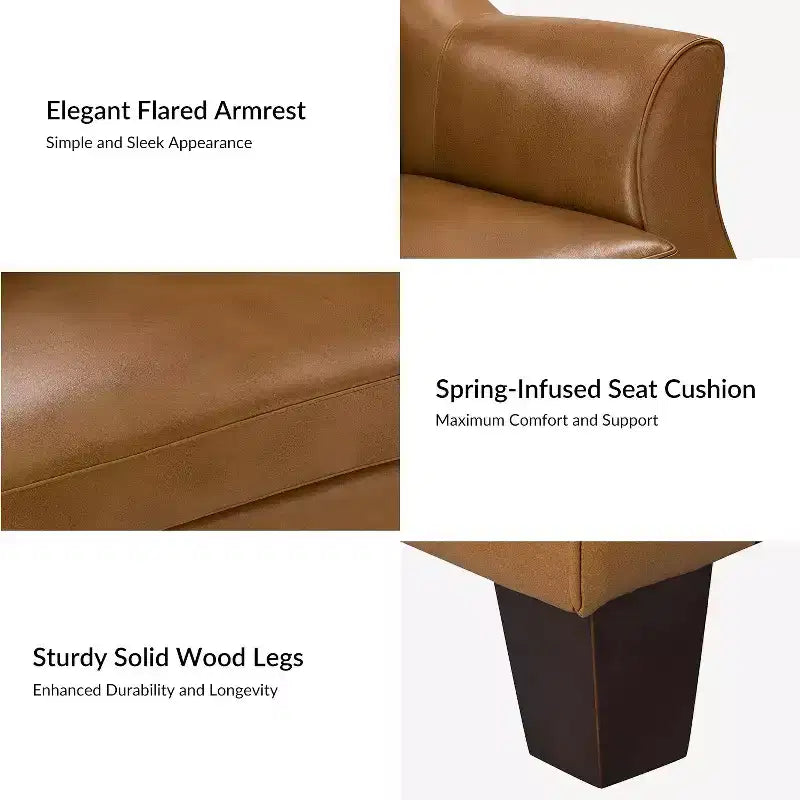 Divano in vera pelle Bruno 78.75 Wide con gambe in legno massello affusolato|ART OF LIVING DESIGNS
