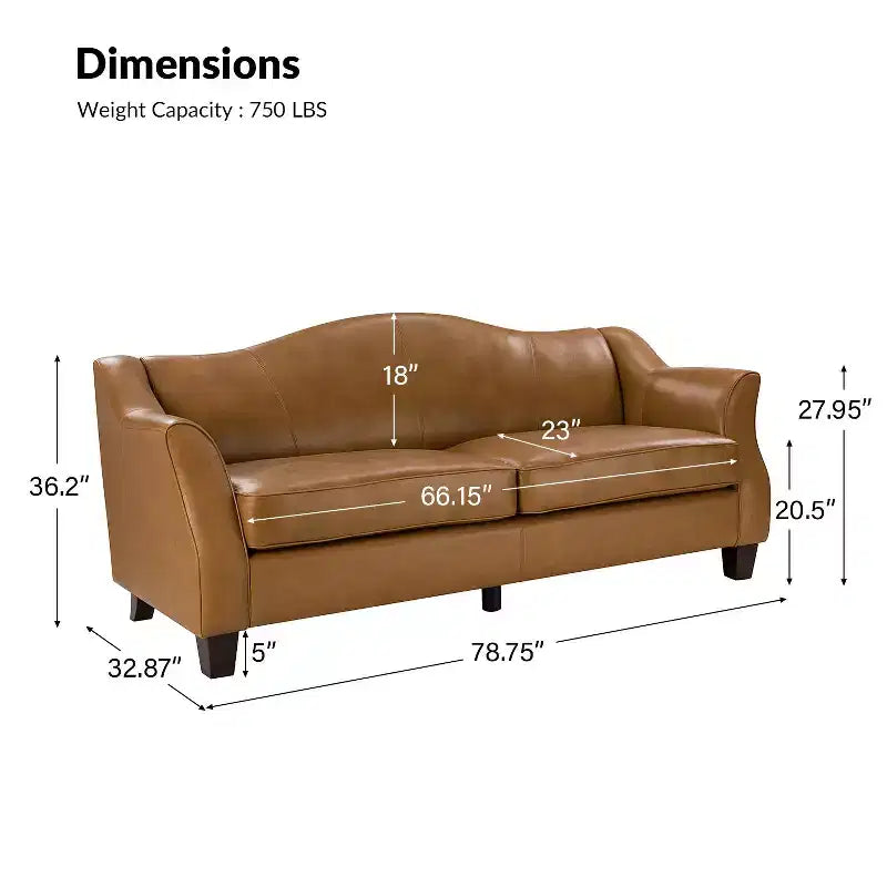 Divano in vera pelle Bruno 78.75 Wide con gambe in legno massello affusolato|ART OF LIVING DESIGNS