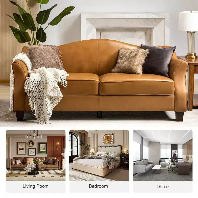 Divano in vera pelle Bruno 78.75 Wide con gambe in legno massello affusolato|ART OF LIVING DESIGNS