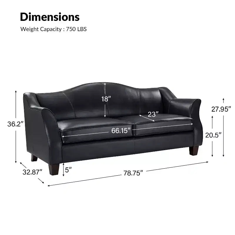 Divano in vera pelle Bruno 78.75 Wide con gambe in legno massello affusolato|ART OF LIVING DESIGNS