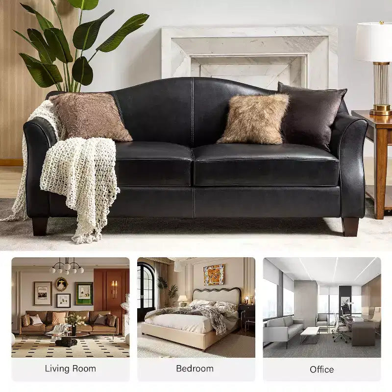 Divano in vera pelle Bruno 78.75 Wide con gambe in legno massello affusolato|ART OF LIVING DESIGNS