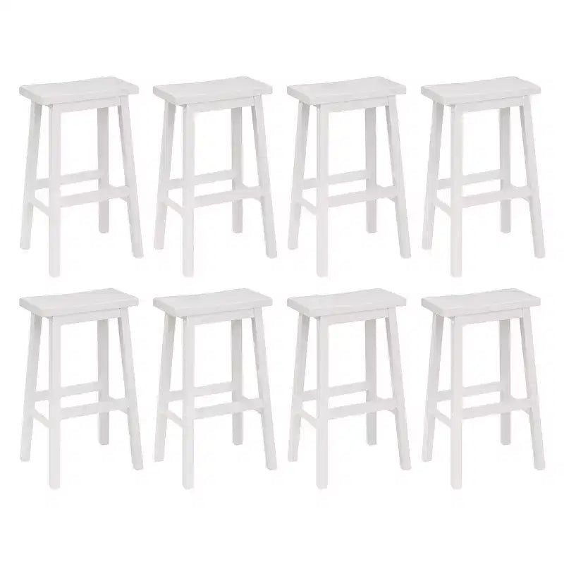 PJ Wood Classic 29 Inch Saddle Seat Kitchen Bar Counter Stool, White (8 Pack)