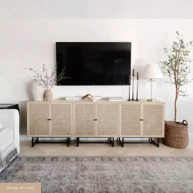 Mobiletto contenitore Kova in legno e rattan - Nathan James