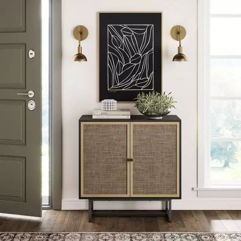 Mobiletto contenitore Kova in legno e rattan - Nathan James