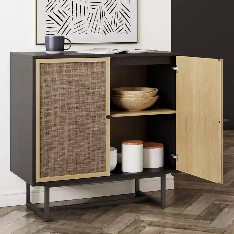 Mobiletto contenitore Kova in legno e rattan - Nathan James
