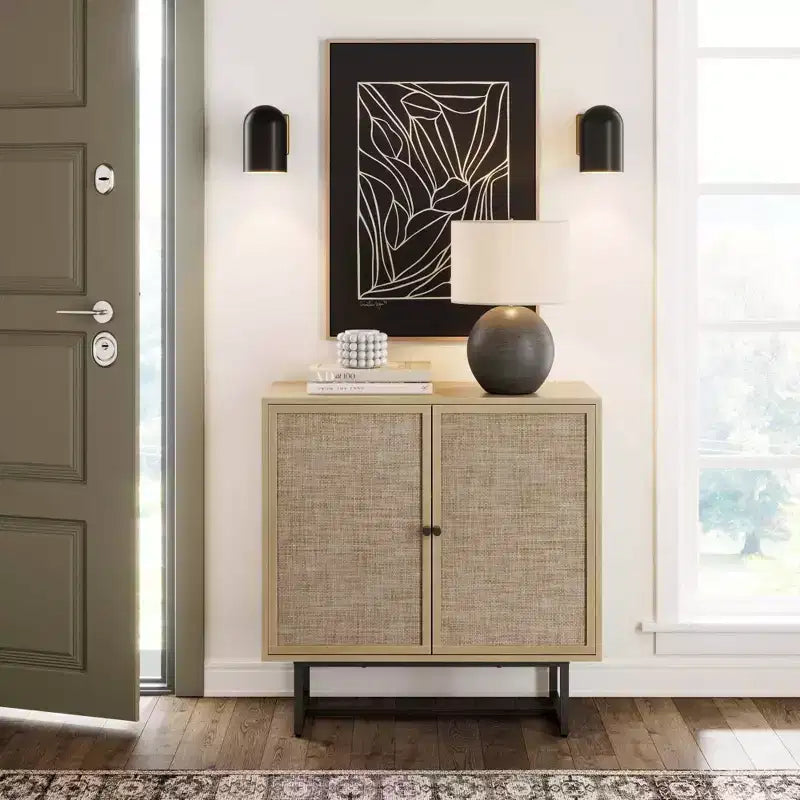 Mobiletto contenitore Kova in legno e rattan - Nathan James