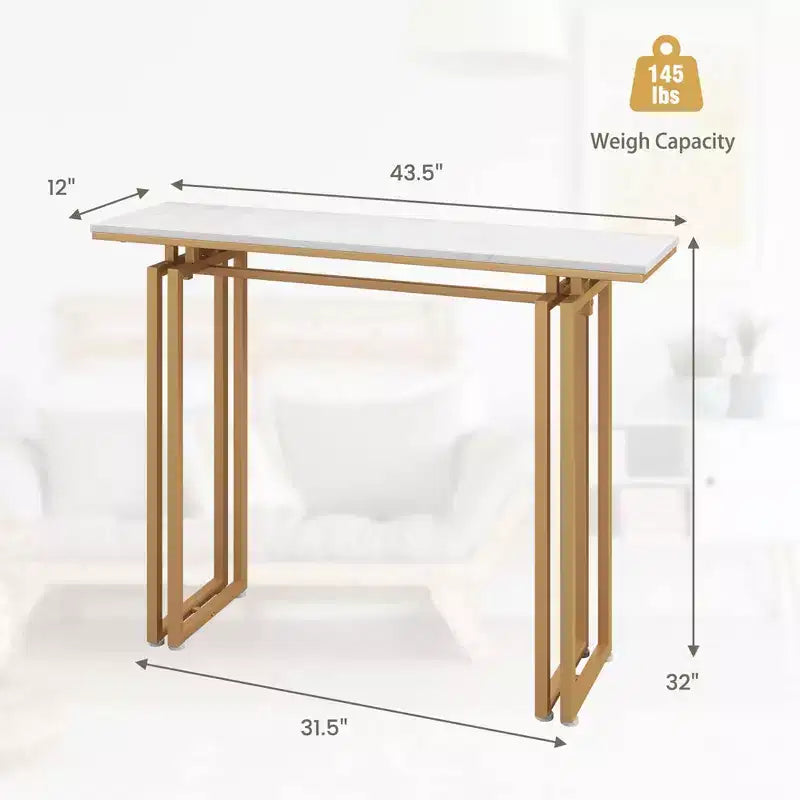 Costway Consolle da 43,5'' con Finto Marmo, Tavolo da Ingresso/Divano con Gambe in Metallo, Soggiorno Nero/Oro