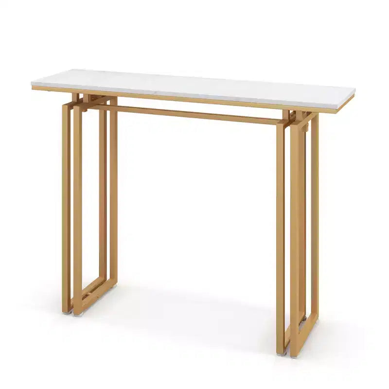 Costway Consolle da 43,5'' con Finto Marmo, Tavolo da Ingresso/Divano con Gambe in Metallo, Soggiorno Nero/Oro