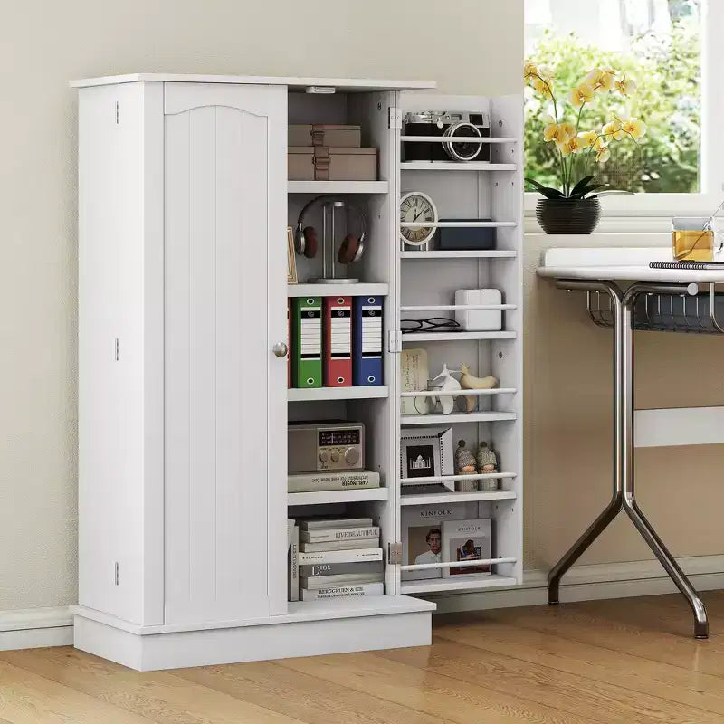 HOMCOM Dispensa da Cucina 41, Mobile Credenza da Cucina a 2 Ante con 5 Ripiani, 12 Portaspezie e Mensole Regolabili per Sala da Pranzo