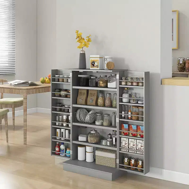 HOMCOM Dispensa da Cucina 41, Mobile Credenza da Cucina a 2 Ante con 5 Ripiani, 12 Portaspezie e Mensole Regolabili per Sala da Pranzo