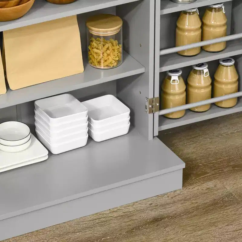 HOMCOM Dispensa da Cucina 41, Mobile Credenza da Cucina a 2 Ante con 5 Ripiani, 12 Portaspezie e Mensole Regolabili per Sala da Pranzo