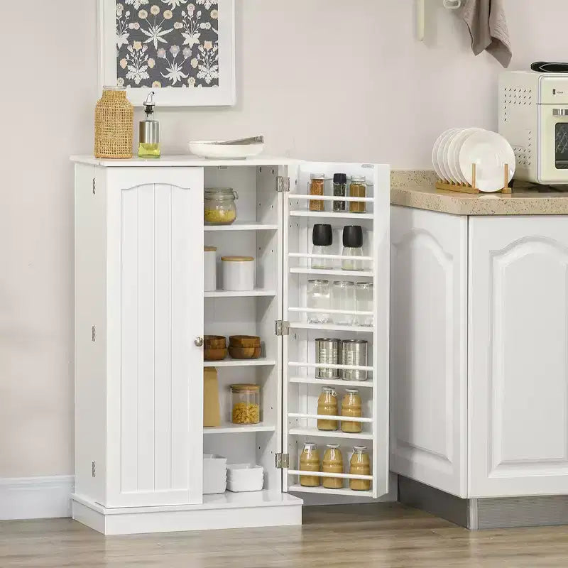 HOMCOM Dispensa da Cucina 41, Mobile Credenza da Cucina a 2 Ante con 5 Ripiani, 12 Portaspezie e Mensole Regolabili per Sala da Pranzo