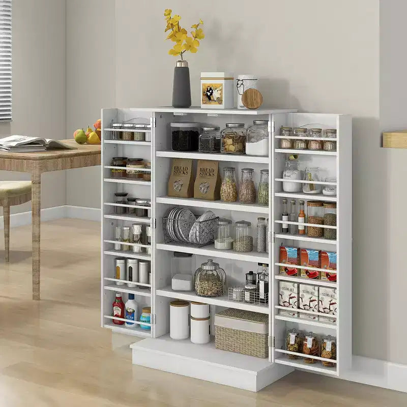 HOMCOM Dispensa da Cucina 41, Mobile Credenza da Cucina a 2 Ante con 5 Ripiani, 12 Portaspezie e Mensole Regolabili per Sala da Pranzo