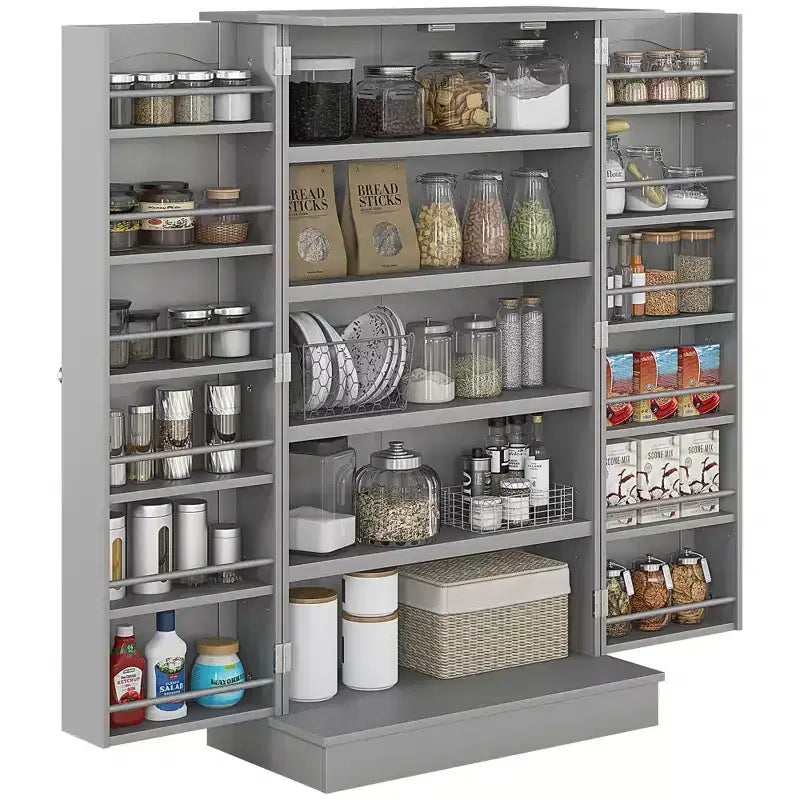 HOMCOM 41 Kitchen Pantry, 2-Door Kitchen Cabinet with 5-tier Storage Shelving, 12 Spice Racks and Adjustable Shelves for Dining Room