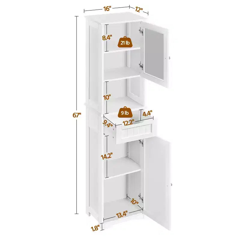 Yaheetech 67 Mobile Credenza con Ripiani Regolabili per Cucina, Bagno, Soggiorno, Bianco