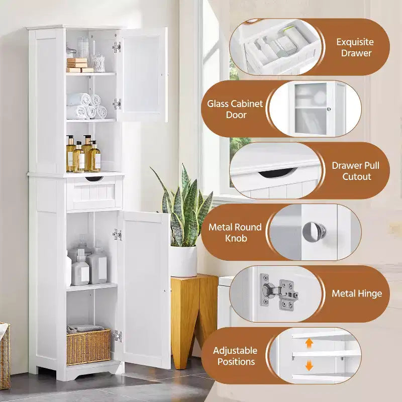 Yaheetech 67 Mobile Credenza con Ripiani Regolabili per Cucina, Bagno, Soggiorno, Bianco