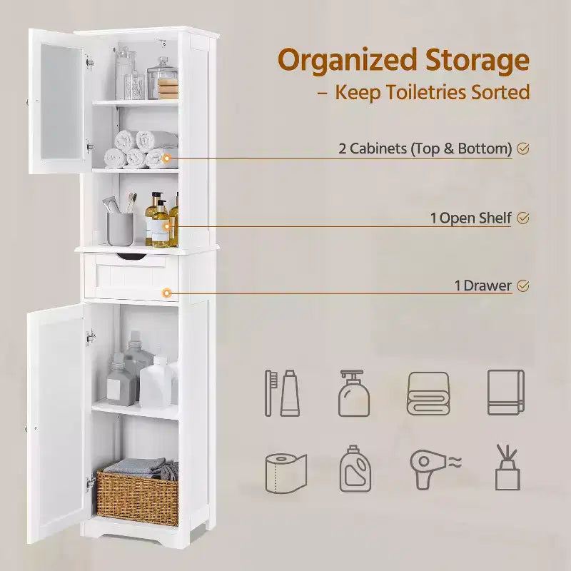 Yaheetech 67 Mobile Credenza con Ripiani Regolabili per Cucina, Bagno, Soggiorno, Bianco