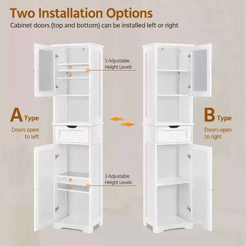Yaheetech 67 Mobile Credenza con Ripiani Regolabili per Cucina, Bagno, Soggiorno, Bianco