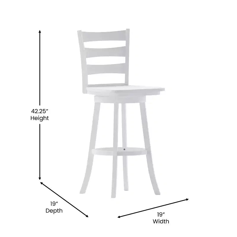 Sgabello da bar girevole in legno massello con schienale a scala, altezza bancone, qualità commerciale Liesel di Flash Furniture, con sedile in legno massello