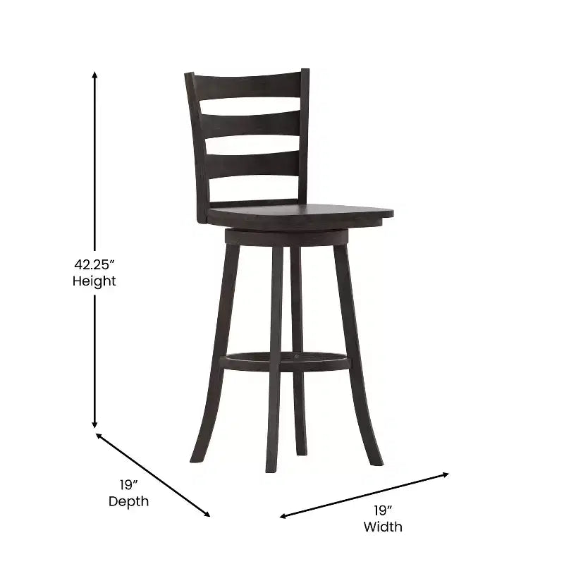 Sgabello da bar girevole in legno massello con schienale a scala, altezza bancone, qualità commerciale Liesel di Flash Furniture, con sedile in legno massello