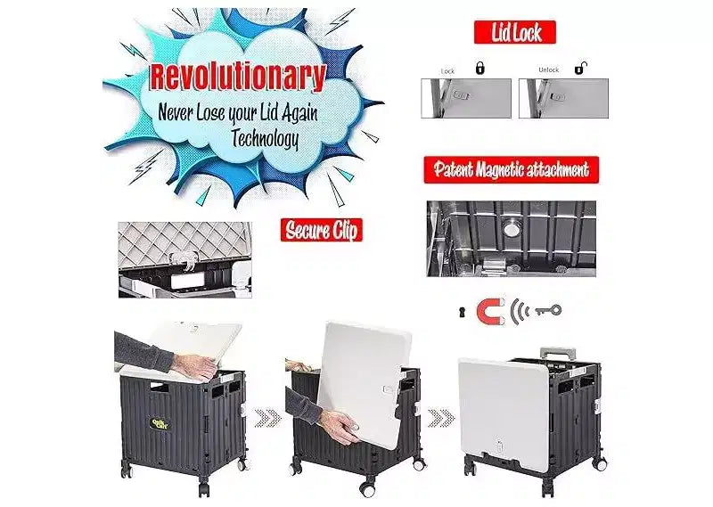 dbest products Quik Cart carrello con coperchio oscillante, quattro ruote girevoli, carrello multiuso con sedile, cesto pieghevole per uso intensivo con doppio manico telescopico