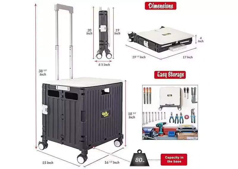dbest products Quik Cart carrello con coperchio oscillante, quattro ruote girevoli, carrello multiuso con sedile, cesto pieghevole per uso intensivo con doppio manico telescopico