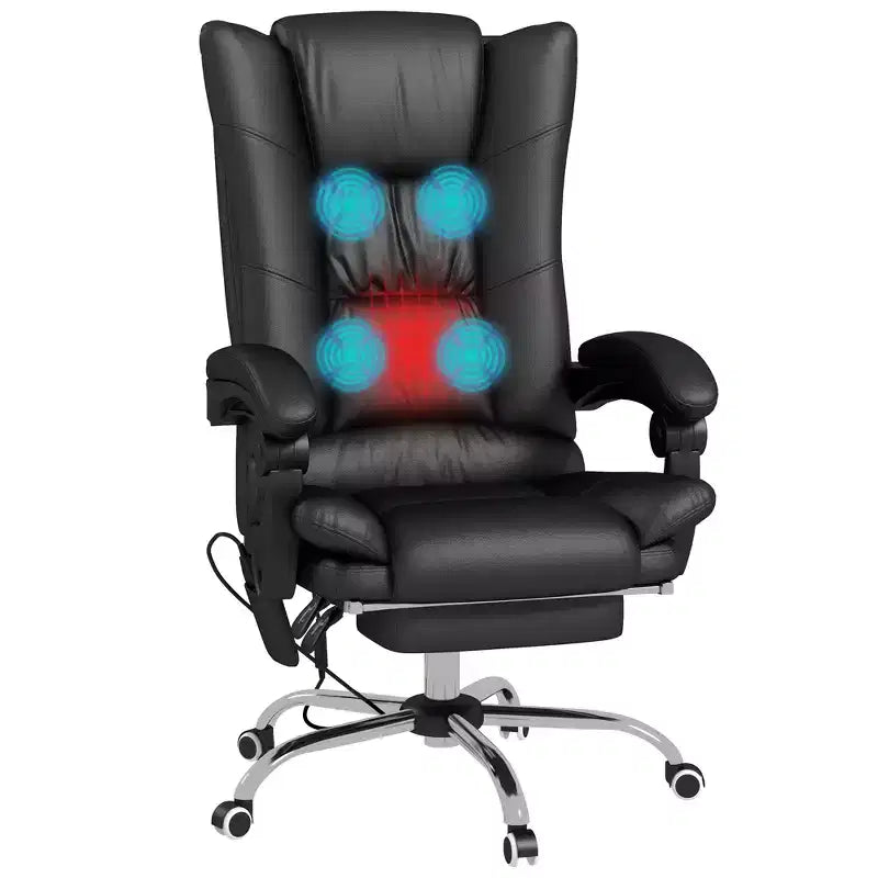 Sedia da ufficio Vinsetto con massaggio vibrante e calore, altezza regolabile, schienale alto, braccioli, poggiapiedi, sedia da computer comoda in pelle PU