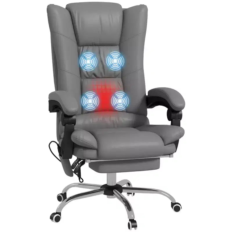 Sedia da ufficio Vinsetto con massaggio vibrante e calore, altezza regolabile, schienale alto, braccioli, poggiapiedi, sedia da computer comoda in pelle PU