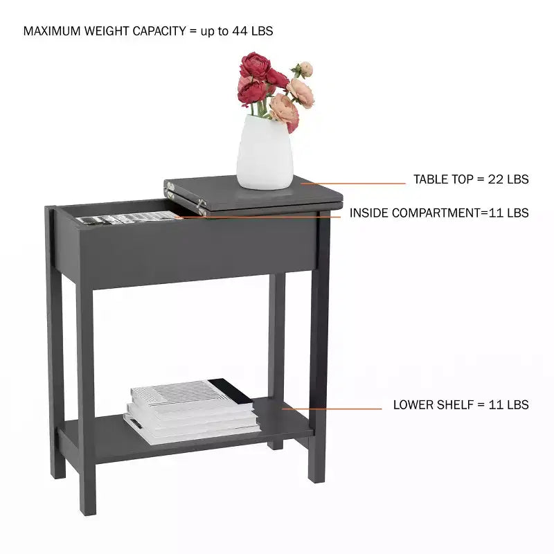 Tavolino stretto Hasting Home con vano portaoggetti e ripiano