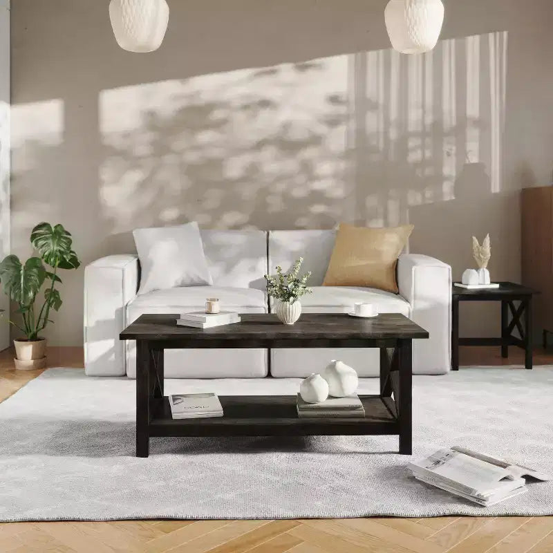 Tavolino da caffè Flash Furniture Jasper in legno massiccio stile rustico con tradizionali dettagli a crociera