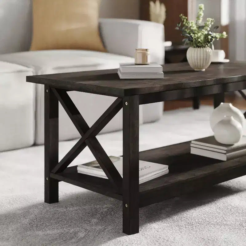 Tavolino da caffè Flash Furniture Jasper in legno massiccio stile rustico con tradizionali dettagli a crociera