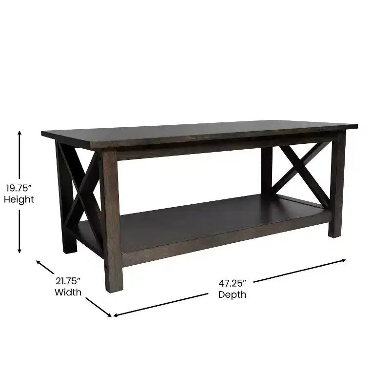 Tavolino da caffè Flash Furniture Jasper in legno massiccio stile rustico con tradizionali dettagli a crociera