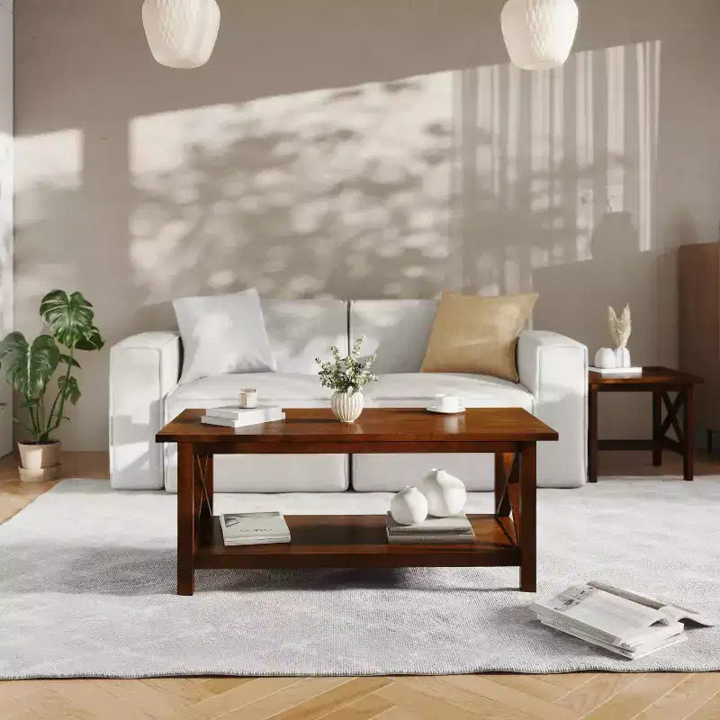 Tavolino da caffè Flash Furniture Jasper in legno massiccio stile rustico con tradizionali dettagli a crociera