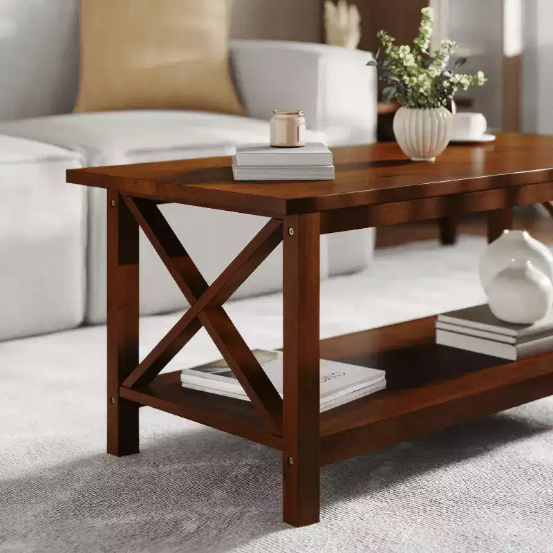 Tavolino da caffè Flash Furniture Jasper in legno massiccio stile rustico con tradizionali dettagli a crociera