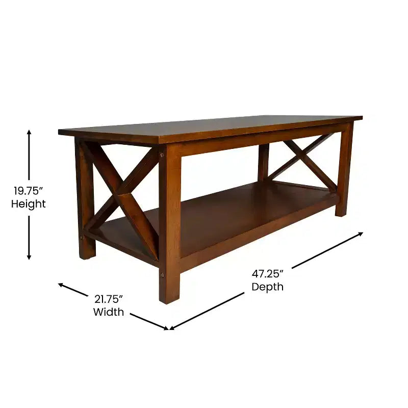 Tavolino da caffè Flash Furniture Jasper in legno massiccio stile rustico con tradizionali dettagli a crociera