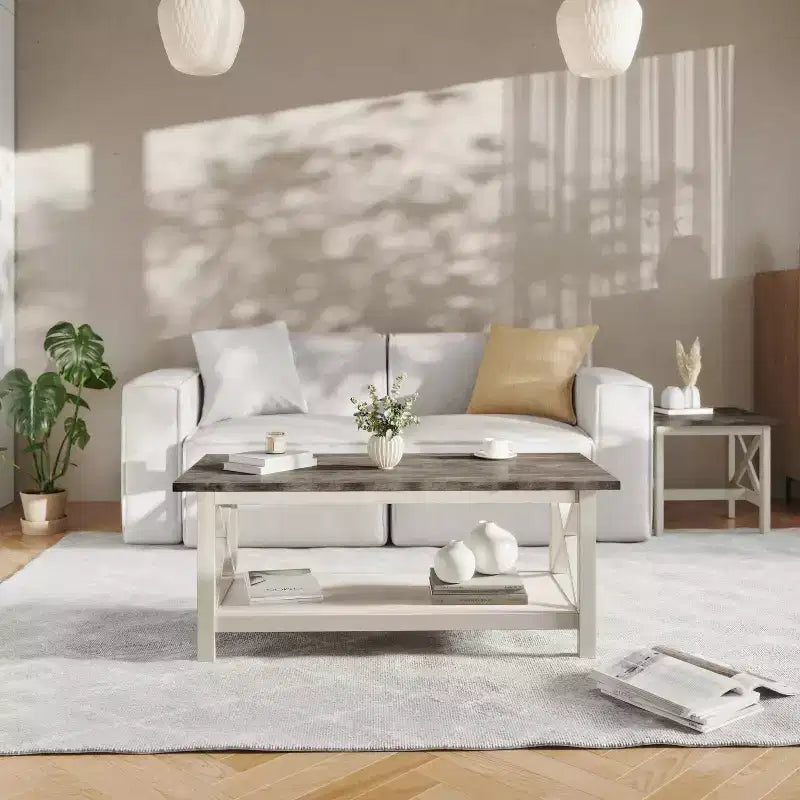 Tavolino da caffè Flash Furniture Jasper in legno massiccio stile rustico con tradizionali dettagli a crociera