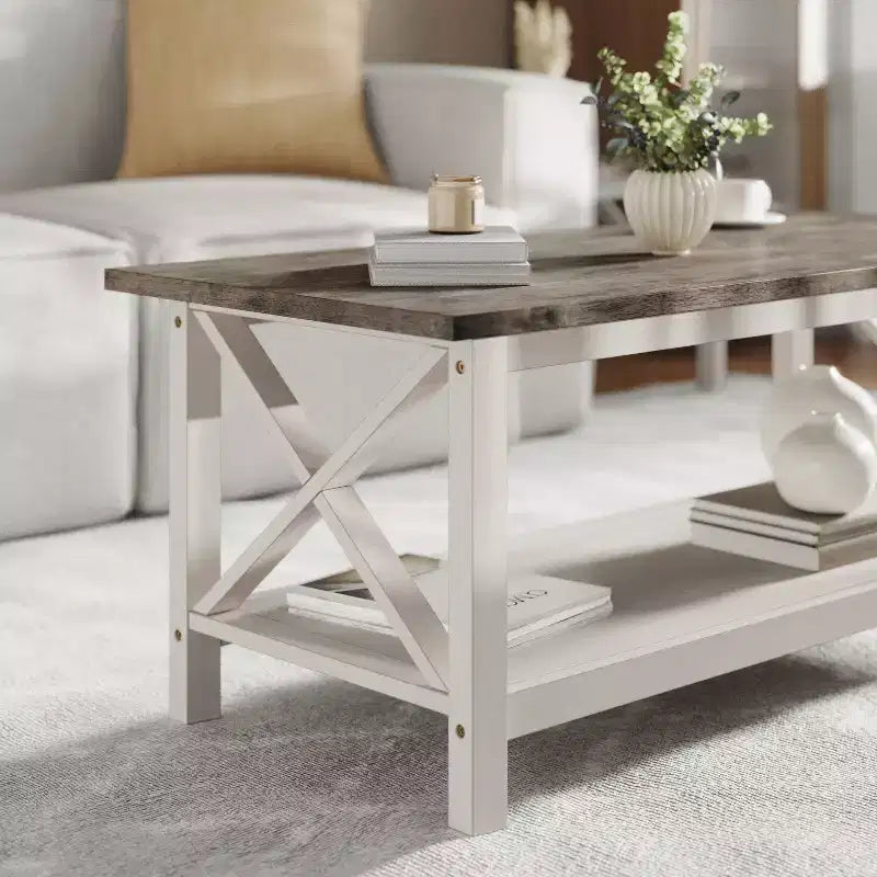 Tavolino da caffè Flash Furniture Jasper in legno massiccio stile rustico con tradizionali dettagli a crociera