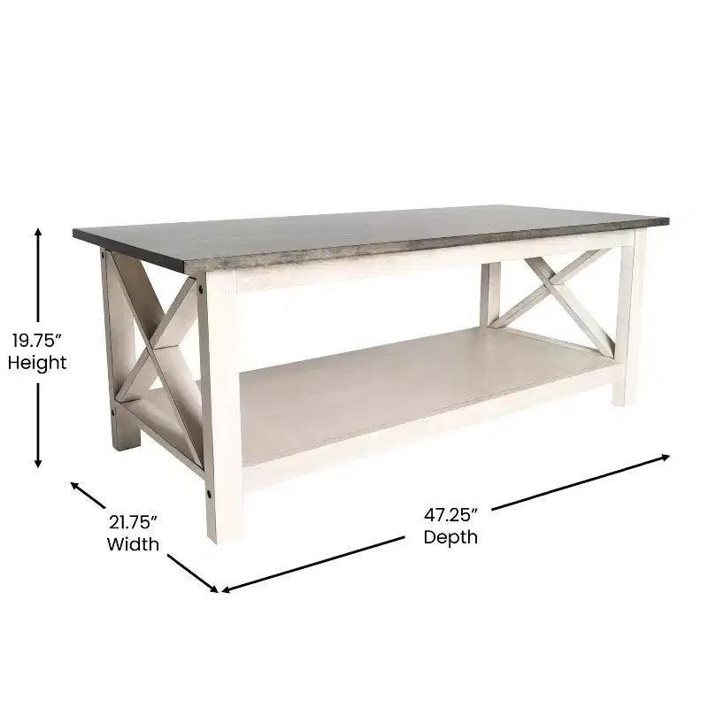 Tavolino da caffè Flash Furniture Jasper in legno massiccio stile rustico con tradizionali dettagli a crociera