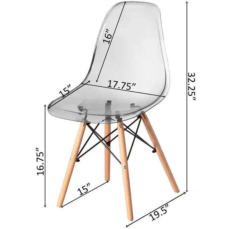 Sedia da pranzo Fabulaxe in stile moderno di metà secolo con gambe a torre Eiffel in legno, sedia d'accento in plastica trasparente DSW