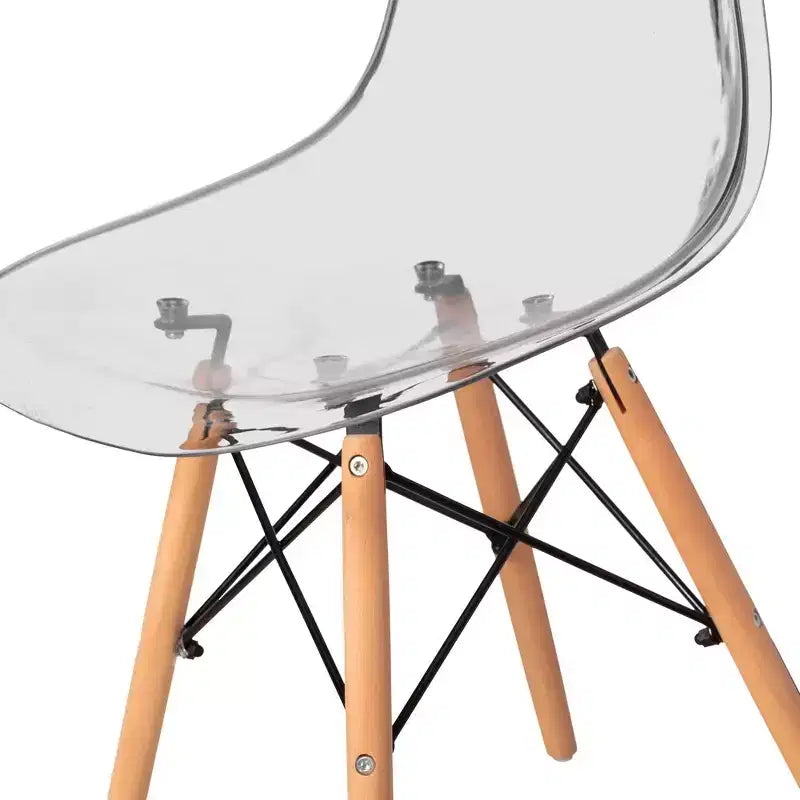 Sedia da pranzo Fabulaxe in stile moderno di metà secolo con gambe a torre Eiffel in legno, sedia d'accento in plastica trasparente DSW