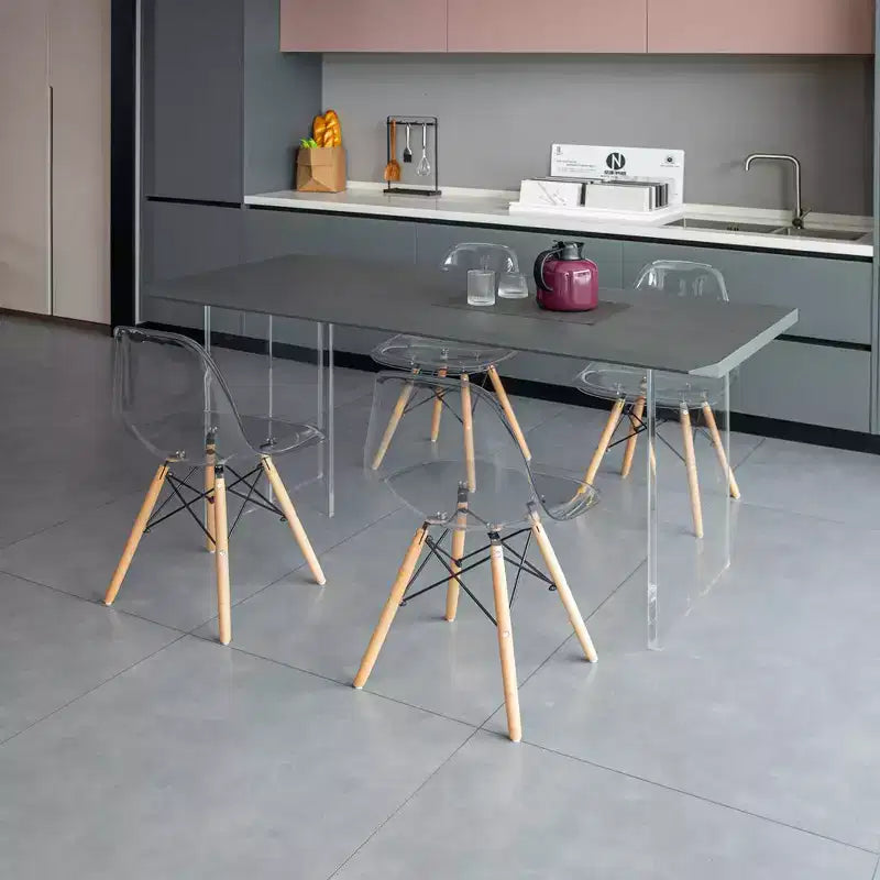 Sedia da pranzo Fabulaxe in stile moderno di metà secolo con gambe a torre Eiffel in legno, sedia d'accento in plastica trasparente DSW