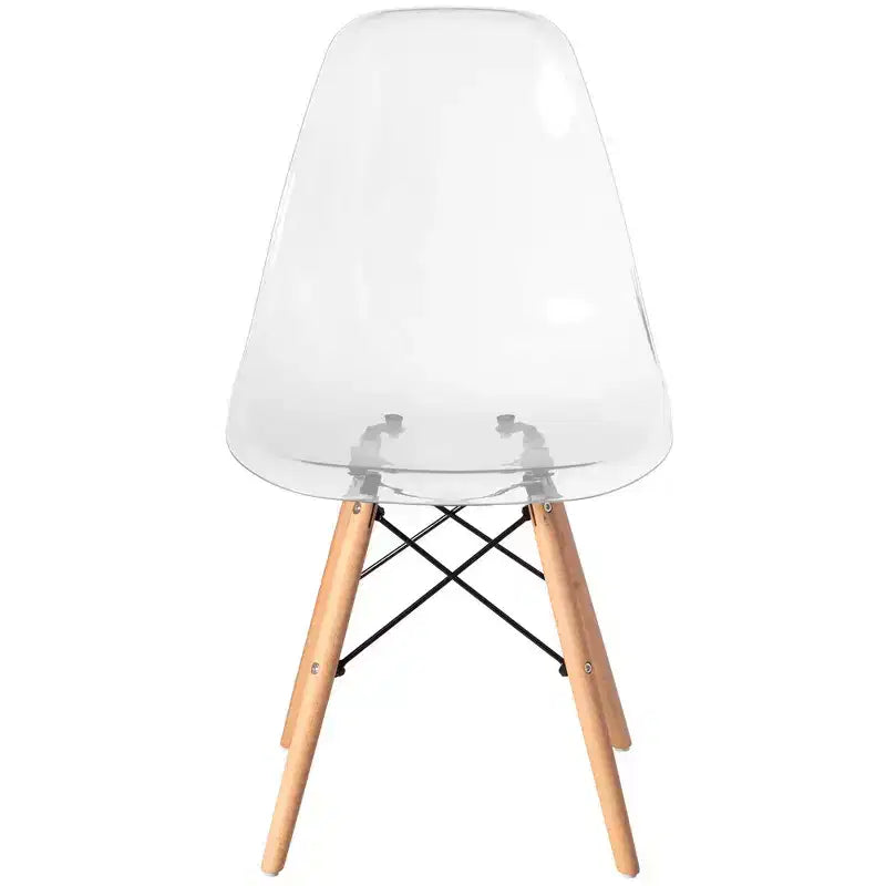 Sedia da pranzo Fabulaxe in stile moderno di metà secolo con gambe a torre Eiffel in legno, sedia d'accento in plastica trasparente DSW