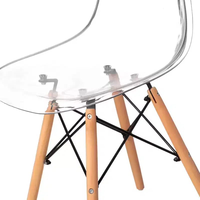 Sedia da pranzo Fabulaxe in stile moderno di metà secolo con gambe a torre Eiffel in legno, sedia d'accento in plastica trasparente DSW